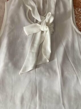 Sleeveless White Tie-Neck Blouse - Women's Top